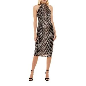 Elegant Black and RoseGold Sequin Dress - size 10